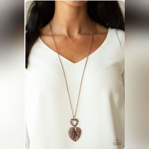 Paparazzi "Garden Lovers" Copper Ornate Filigree Heart Necklace & Earrings NWT